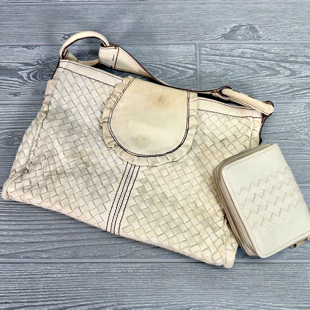 Vintage Falor Ivory Cream Handbag Italian Woven Leather - FLAWED - Needs TLC!